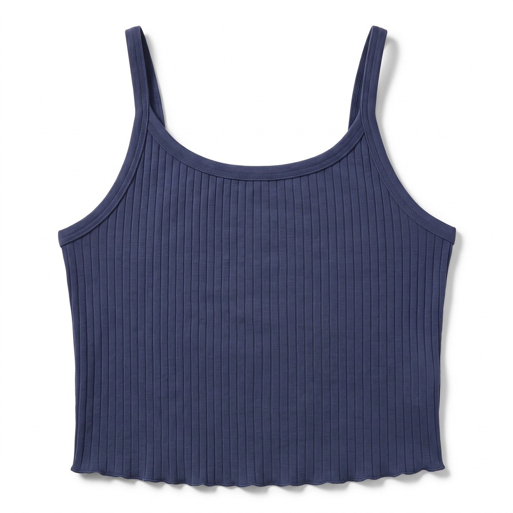 Old Navy L Dusty Blue Ribbed Crop Cami Womens Lettuce Hem Casual Boho Top